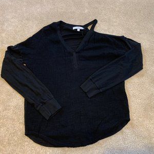 Red Haute Black One Cold Shoulder Two Texture V-neck Shirt Size S NWT